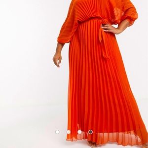 Rust orange ASOS  curve blouson pleated maxi dress with self belt
